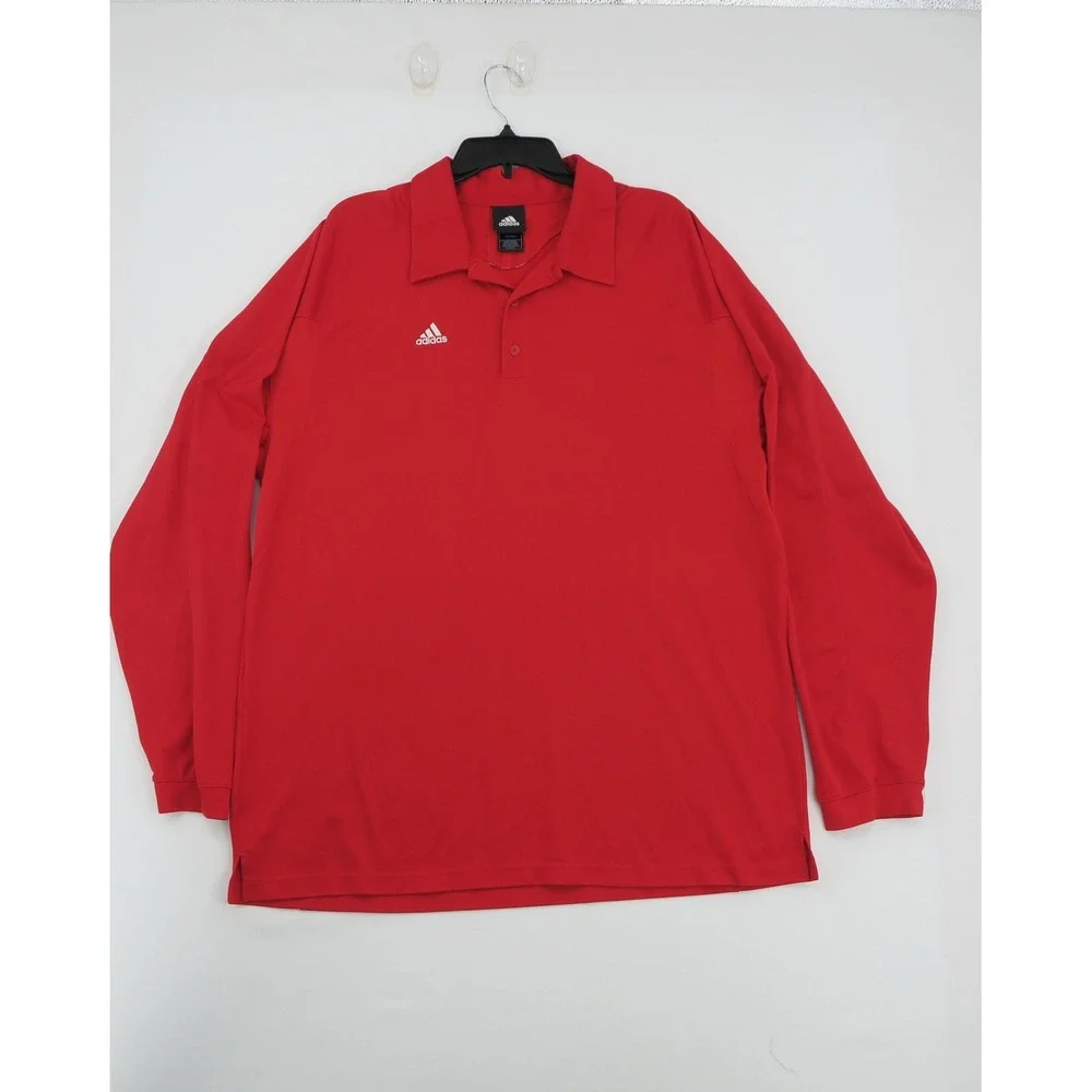 Adidas Mens Long Sleeve Polo Shirt Red Performance Golf XL